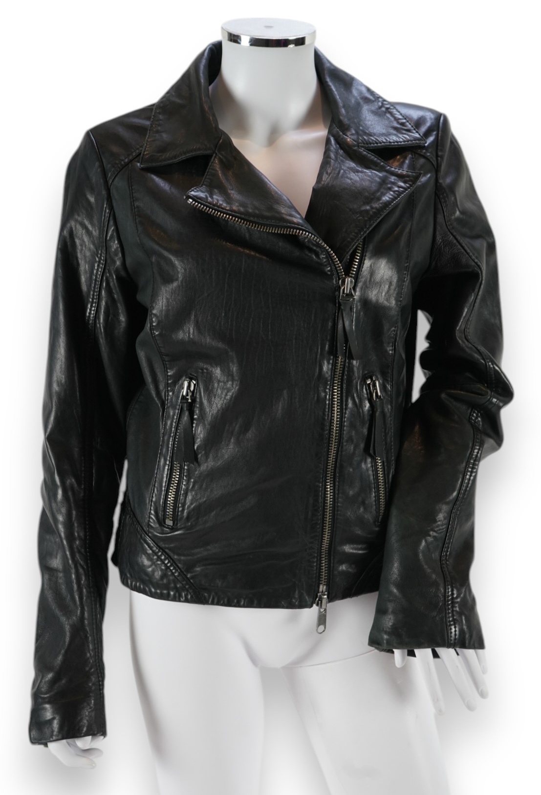 A lady's Marco Polo black leather biker jacket, a Feraud black cashmere blazer and a Basler pink velvet padded jacket. sizes 12-14